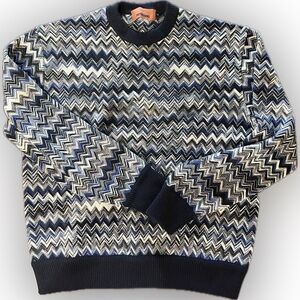 Missoni  Zigzag Crewneck Sweater - Navy and Cream New
